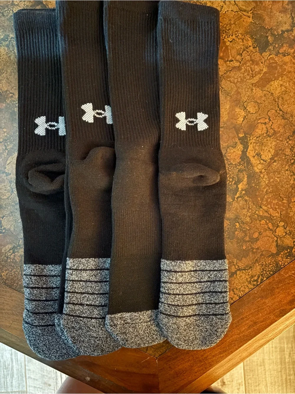 NWOT Under Armour Black Crew Athletic Socks with Gray Toe/Heel Accents - 3 Pack